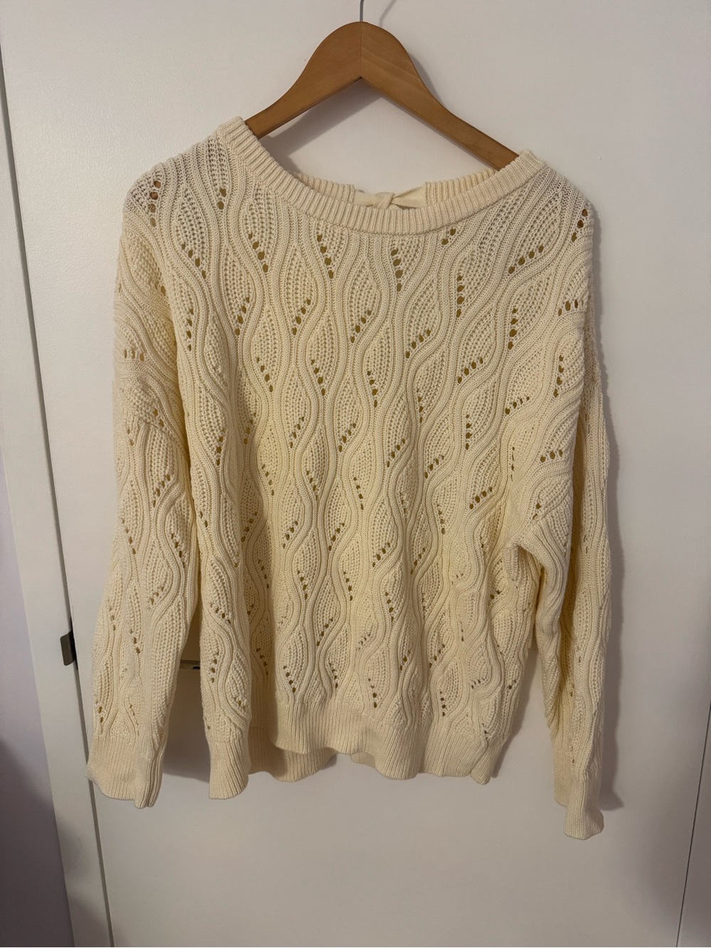Women's Cream Openwork Crewneck Sweater